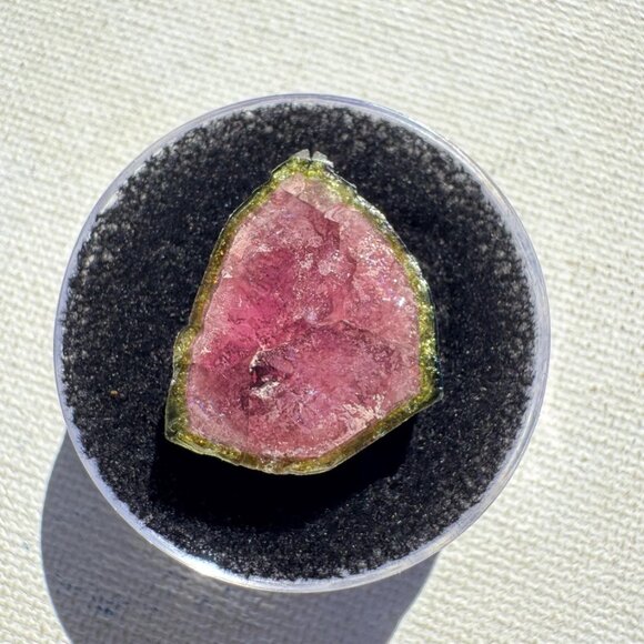 18.3 cts. Watermelon Tourmaline Natural Crystal Slice- Custom Cabochon #5 - Picture 2 of 7